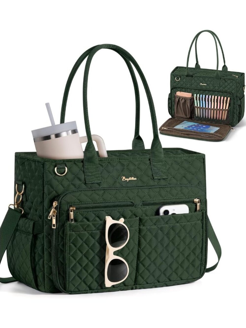 Stylish Teacher Tote Bag for Women, 15.6" Laptop Work & Computer Bag